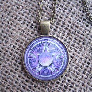 Goddess Symbol Pentacle Glass Cabochon Pendant Necklace